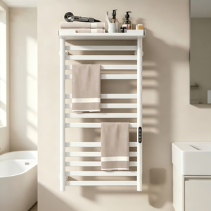 Sèche-serviettes <span class=keywords><strong>électrique</strong></span> blanc avec étagère <span class=keywords><strong>de</strong></span> rangement supérieure, chauffe-serviettes mural, <span class=keywords><strong>radiateur</strong></span> à serviettes anti-corrosion pour <span class=keywords><strong>salle</strong></span> <span class=keywords><strong>de</strong></span> <span class=keywords><strong>bain</strong></span> - Product Image 6