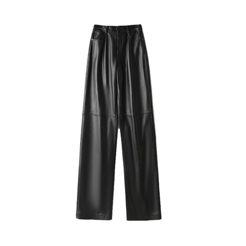 2210 New Style Commuting Casual High-waisted Slim-fitting  Straight-leg Sheepskin Trousers for Women