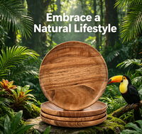 Assiettes rondes en bois d'acacia, lot de 4, faciles à nettoyer et légères, naturelles, robustes et compatibles avec les couteaux