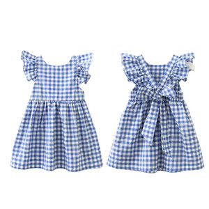 Vestido Infantil de Alta Calidad con Mangas Abullonadas, Vestido Informal con Estampado a Cuadros para Fiestas, Vestidos para Niñas - Product Image 1