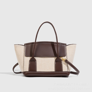 Sac fourre-tout en toile pour femme <span class=keywords><strong>ZA</strong></span>, grande capacité, sac à main de créateur avec garniture en cuir PU, sac à bandoulière élégant pour le travail et l'usage quotidien - Product Image 6