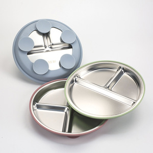 Plato de Acero Inoxidable <span class=keywords><strong>para</strong></span> Bebé con Base de Succión de <span class=keywords><strong>Silicona</strong></span>, Plato Dividido Resistente al Calor y Antiderrames <span class=keywords><strong>para</strong></span> la Alimentación de Niños Pequeños, <span class=keywords><strong>para</strong></span> Acampar - Product Image 1