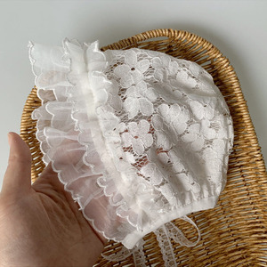 女の赤ちゃんボンネットアイレットレース帽子洗礼ボンネット幼児ワイドサイドビーニーキャップ日焼け防止 M020 - Product Image 4