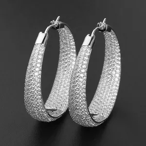 Boucles d'oreilles huggie en argent sterling 925, bijoux pavé de zircone cubique, grand cerceau épais, à la mode, plaqué or 18k, pour femmes