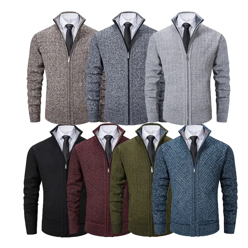Man Luxury Ribbed Cashmere Men's Plus Size Knit Knitted Zipper Sweater Shirt V Neck Round Neck Fashion Cardigan Clothes Men