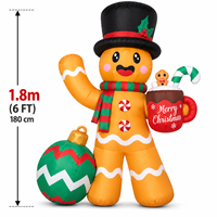 Homme en pain d'épices gonflable de Noël de 6 pieds avec ornement de tasse de Noël, décoration de jardin extérieur, design personnalisé