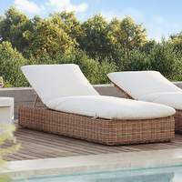 Bain de Soleil en Rotin pour Jardin, Lit de Bronzage d'Extérieur en Aluminium Imperméable Réglable pour Patio et Piscine