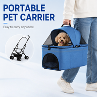 Poussette portable pour chien et chat avec panier amovible, cadre pliable, cabine en maille respirante pour les voyages en extérieur