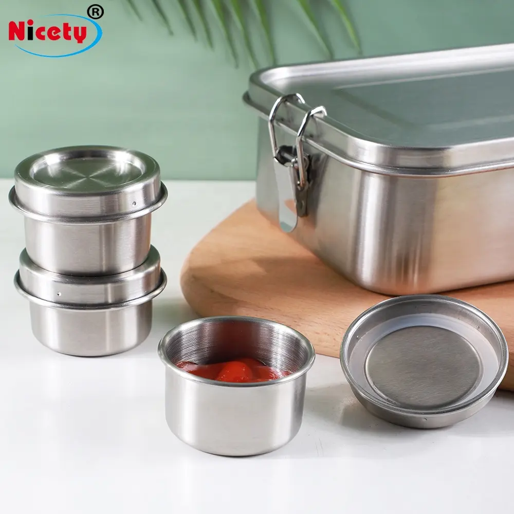 Stainless Steel Food Fridge Sauce Storage Box Food Grade Small Round Snacks Nut Box for Lunch Europe Sealed Bento Box