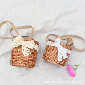 Mini Rattan Handbag 7 Inch With Lace Bow Summer Travel Women's Bag - Product Image 1