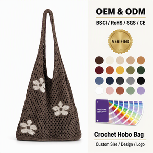 Bolso de Playa Tejido a Crochet, Hecho a Mano, Estilo Boho, Color Marrón, con Diseño Floral, para el Verano, para Mujer, con Logotipo Personalizado, Proveedor Mayorista - Product Image 1