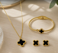 Ensemble de bijoux pour femmes en acier inoxydable 316L, collier à double anneau trèfle à quatre feuilles, bracelet, 3 pièces, tendance, simple, cadeau de mariage