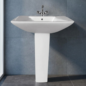 Lavabo rectangulaire en céramique blanche sur piétement pour salle de bain d'hôpital, lavage des mains en extérieur, équipement sanitaire - Product Image 2