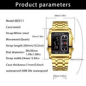 Binbond שעון גברים b2311 2311 מזדמנים הוביל קוורץ דיגיטלי שעונים גברים של גברים קלאסי ספורט מרובע קלאסי - Product Image 6