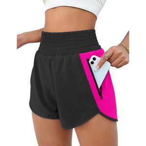 FOXA Pantalones cortos deportivos para mujer, pantalones cortos para correr de cintura alta con bolsillo con cremallera, pantalones cortos deportivos para gimnasio, talla M, negro, rosa - Product Image 1