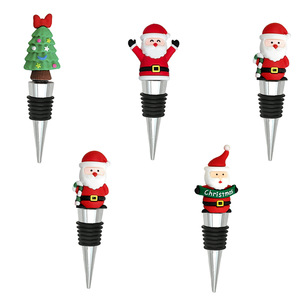 Christmas Wine <b>Stopper</b> Set Silicone Bottle Sealers For Home Use Holiday Decorative Santa Tree Design - Product Image 4