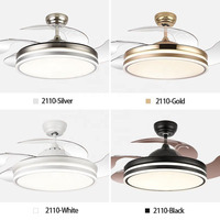 Ventilateur de plafond invisible rétractable de 36/42/48 pouces avec lumière LED 3 couleurs, haut-parleur et télécommande pour salon