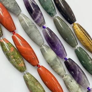 <span class=keywords><strong>Pietra</strong></span> naturale semipreziosa a forma di riso 15x40mm, colore oliva, per creazione gioielli, circa 9 pezzi/filo - Product Image 3