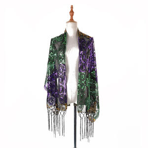 Carnaval MARDI GRAS Fleur De Lis bufanda decoración de lentejuelas chal <span class=keywords><strong>Frienda</strong></span> disfraz bufanda chal mascarada Poncho chal - Product Image 2