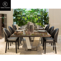 Table à manger de luxe moderne et légère en acier inoxydable doré 8 chaises de salle à manger 10 places ensemble table à manger rectangulaire en marbre