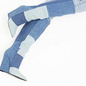 Design Plus Size tacco alto <span class=keywords><strong>scarpe</strong></span> moda donna donna stivali lunghi <span class=keywords><strong>in</strong></span> Denim <span class=keywords><strong>jeans</strong></span> alti al ginocchio 2022 - Product Image 2