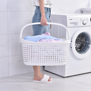 Laundry Basket Rectangle White Plastic Portable Clothes Organizer Storage Basket for Laundry Room - Product Image 3