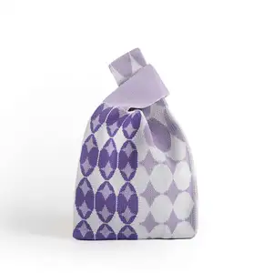 Nuova borsa a forma di secchio Casual a maglia in stile rurale semplice borsa intrecciata a mano con tessuto Color caramella
