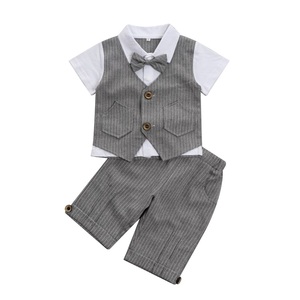 Conjunto de Ropa <span class=keywords><strong>para</strong></span> Niños Pequeños: Camiseta de Manga Corta + Corbata de Moño + Pantalones Cortos <span class=keywords><strong>con</strong></span> <span class=keywords><strong>Tirantes</strong></span>, Traje de Caballero <span class=keywords><strong>para</strong></span> Verano - Product Image 1