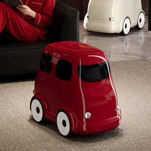 Creative Car Shaped Household Trash Can With Lid And Wheels Red And White For Kids Living Room Indoor Use - Product Image 4