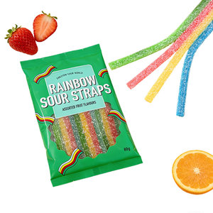 Vente en gros OEM 80g Bonbons gélifiés acidulés aux saveurs de fruits mélangés, comprenant des bandes acidulées aux fraises arc-en-ciel et des bandes acidulées <span class=keywords><strong>à</strong></span> <span class=keywords><strong>la</strong></span> <span class=keywords><strong>réglisse</strong></span> - Product Image 2