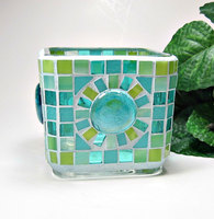 Bougeoir votif en verre et mosaïque, porte-bougie de Table fait à la main
