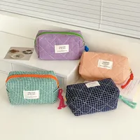 Matelassé Plaid fille sacs à cosmétiques rétro dames pochette porte-crayon porte-monnaie Portable voyage femme toilette sac de rangement sac à main