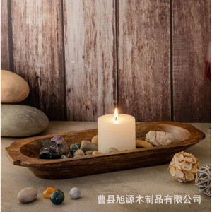 ที่ใส่เทียนไม้รูปวงรี ไม้เนื้อแข็ง ของตกแต่งบ้าน งานฝีมือชานตง - Product Image 1