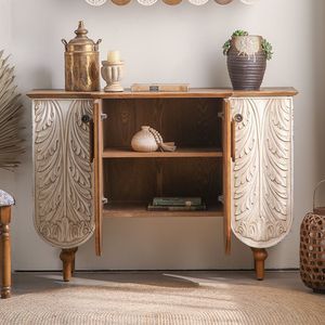 American Style Retro Carved Entryway Cabinet Solid Wood <b>Storage</b> <b>Sideboard</b> For Living Room Foyer 900mm High - Product Image 3