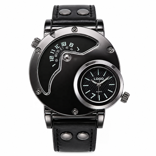 Fashionable Trendy Mens Dual-time-zone Sporty Quartz Pointer Watch with for ETA Movement 49mm