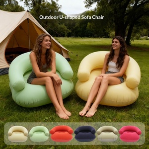 Wholesale Customized <b>Inflatable</b> PVC <b>Sofa</b> with Armrests U-shaped Flocked Plush Bean Bag Casual Outdoor Lazy <b>Sofa</b> for Camping - Product Image 2