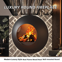 Cheminée circulaire en acier sur mesure haut de gamme, chauffage au bois à flamme réelle, décoration intérieure contemporaine murale, OEM/ODM