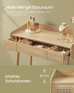 Dressing Table with Mirror Lighting Cosmetic Table 3 Rattan <strong>Drawers</strong> Touch Control 3 Light <strong>Colours</strong> - Product Image 4