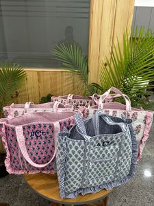 ใหม่ 5 ชิ้น กระเป๋าผ้าฝ้ายหลากสี กระเป๋าช้อปปิ้ง กระเป๋าสะพายไหล่ กระเป๋าผ้าควิลท์ สำหรับผู้หญิง กระเป๋าถือ กระเป๋าโท้ทแฮนด์เมด - Product Image 3