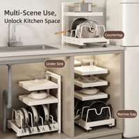 Égouttoir de rangement réglable en acier au carbone double pour armoire de cuisine, design durable et peu encombrant pour vaisselle