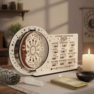 <span class=keywords><strong>Calendario</strong></span> Lunar 2026, Disco de Madera con Fases Lunares, Rueda del Zodiaco, Astrología, Soporte de <span class=keywords><strong>Calendario</strong></span> de Madera, <span class=keywords><strong>Calendario</strong></span> Lunar de Cristal para Altar - Product Image 3