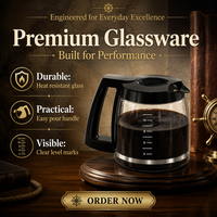 Carafe en verre de remplacement compatible OEM Cuisinart DCC-1200, 12 tasses, avec couvercle, poignée et échelle de mesure, pour la vente en gros