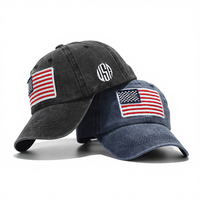 Casquette de baseball en jean brodée drapeau USA, unisexe, ajustable, 6 panneaux, style décontracté en coton pour adulte