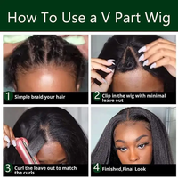 10 12 14 16 18 20 22 24 26 28 30 32 pouces de haute qualité indien cheveux ondulés V partie perruque femme Clips en pièce vague de corps perruques de cheveux humains