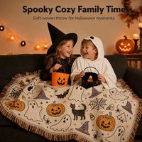 Couverture de canapé douce à motif personnalisé, tapisserie tissée en polyester et coton, couverture d'Halloween pour la décoration, vente en gros