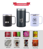 Tasses à café isothermes en acier inoxydable à double paroi avec revêtement poudré, personnalisables avec logo, 12 oz/14 oz/16 oz, avec poignée et couvercle