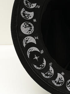 Sombrero Fedora Negro <span class=keywords><strong>de</strong></span> Ala Ancha con Adorno <span class=keywords><strong>de</strong></span> Fase Lunar y Símbolo del Zodiaco, Novedad 2026 - Product Image 2