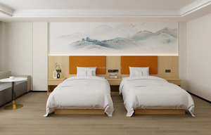 Juego de Muebles de Madera Sólida de Alta Calidad para Habitación de Hotel con Cama Doble y Colchón, Cabecera Tapizada y Mesitas de Noche para Hoteles de 3 Estrellas - Product Image 3