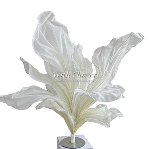 פרח ענק מבד אורגנזה משי, בעבודת יד, בהתאמה אישית, לקישוט שולחן חתונה, רקע לאירועים ומסיבות. - Product Image 2