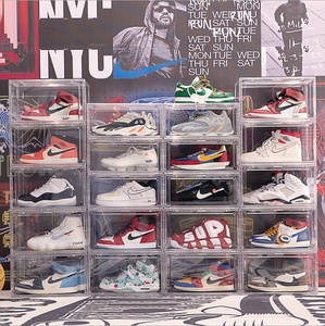 Stackable Clear Magnetic Storage Boxes Drop Front Acrylic Display Shoe Box Organizer Transparent Plastic Shoe Box